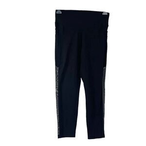 PINK Victorias Secret Leggings Black Ultimate Size L Mesh Pocket Crop High Rise